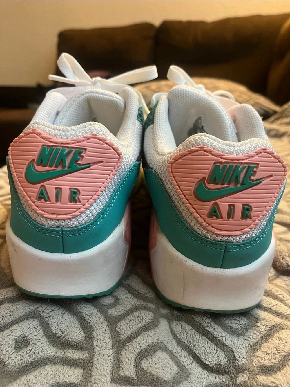 Nike White Teal Pink Mesh Snake-Texture Sneakers air max 90